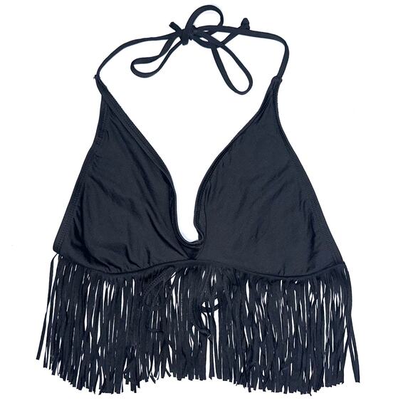 L*Space Audrey Black Fringe Halter Bikini Top - Picture 6 of 14